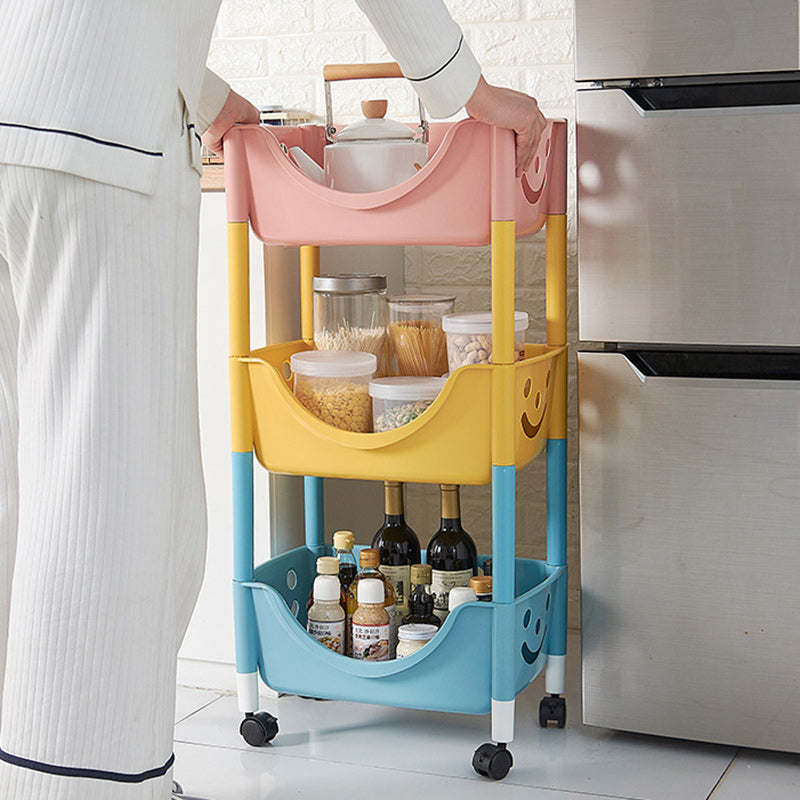Contemporary Scandinavian PP End Table With Wheels 3-Tier Toy &amp; Snack Storage Rack For Living Room