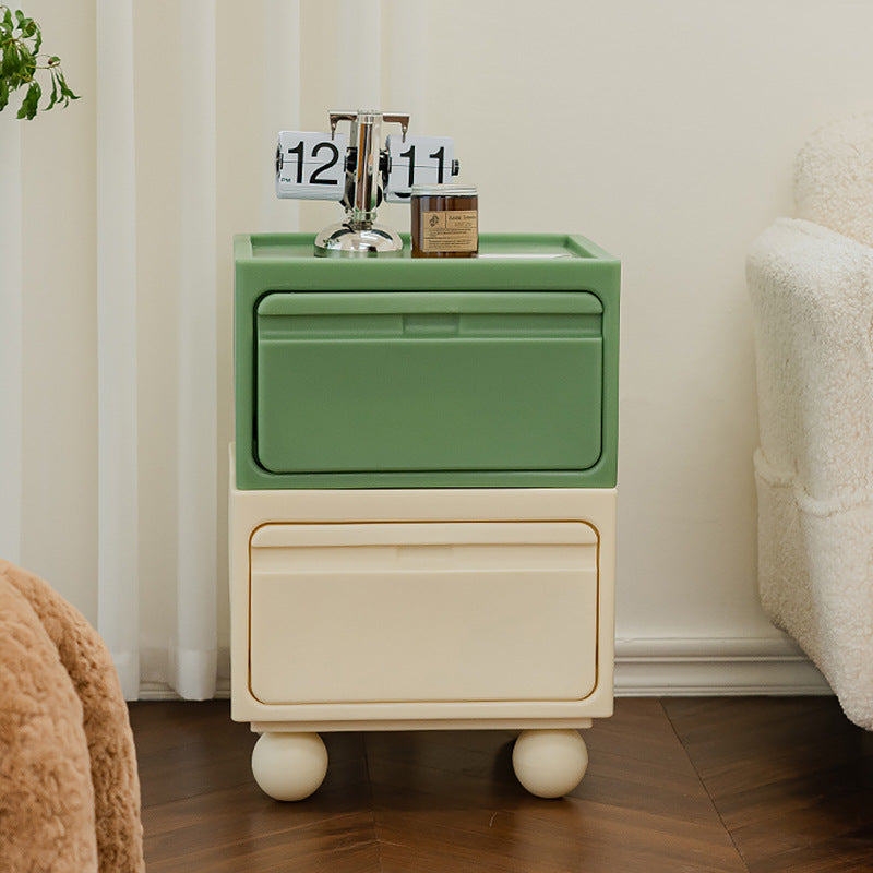 Modern Mid-Century Cube PE Nightstand 2-Drawer For Bedroom