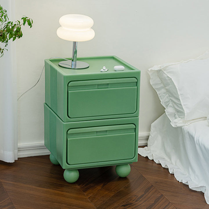 Modern Mid-Century Cube PE Nightstand 2-Drawer For Bedroom