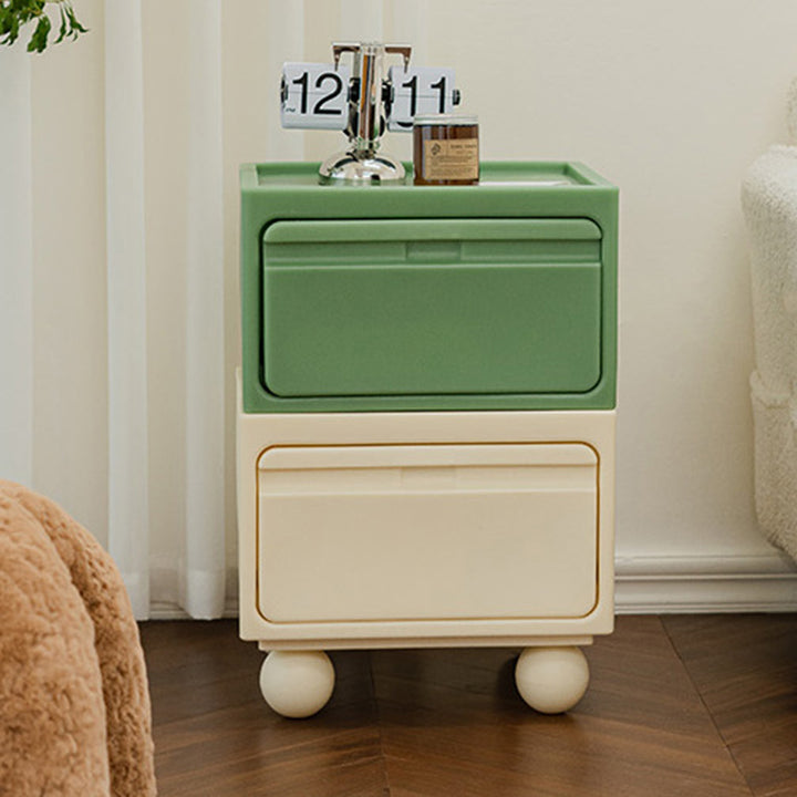 Modern Mid-Century Cube PE Nightstand 2-Drawer For Bedroom