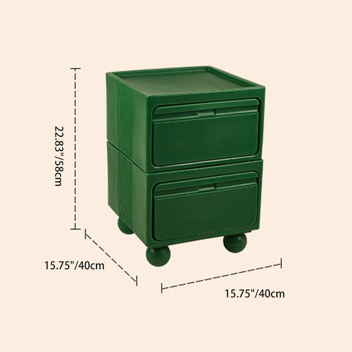 Modern Mid-Century Cube PE Nightstand 2-Drawer For Bedroom