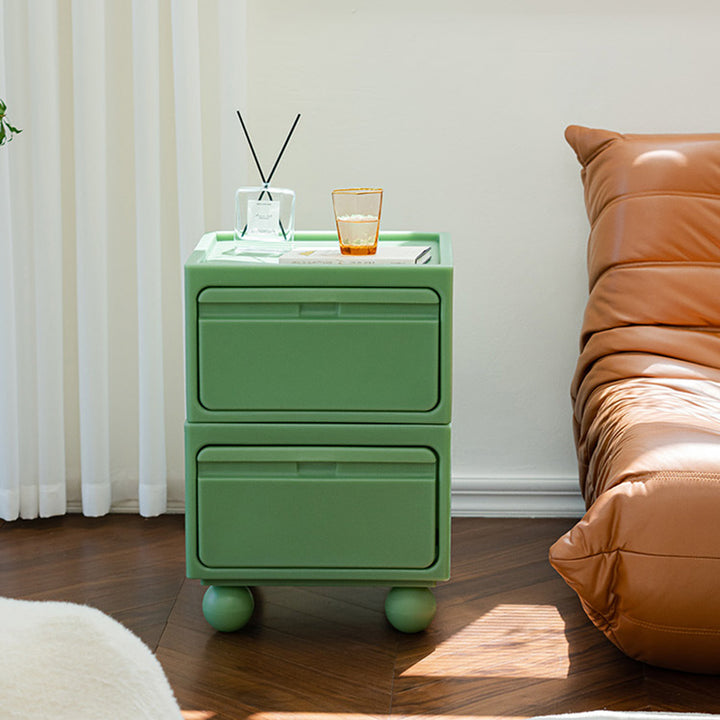 Modern Mid-Century Cube PE Nightstand 2-Drawer For Bedroom