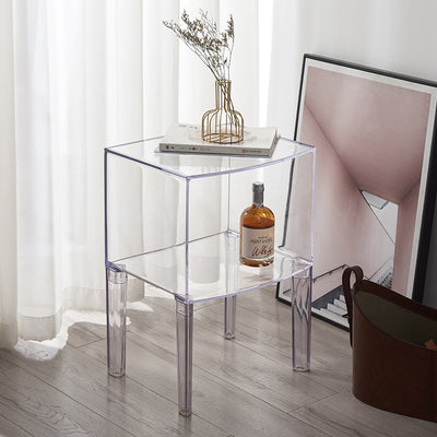 Moderner Mid-Century-Acryl-Rechteckiger Nachttisch mit 1/2-stufigen Ablagefächern für das Schlafzimmer 