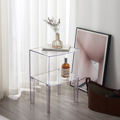 Moderner Mid-Century-Acryl-Rechteckiger Nachttisch mit 1/2-stufigen Ablagefächern für das Schlafzimmer 