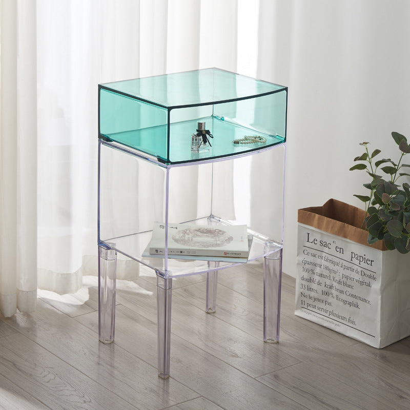 Moderner Mid-Century-Acryl-Rechteckiger Nachttisch mit 1/2-stufigen Ablagefächern für das Schlafzimmer 