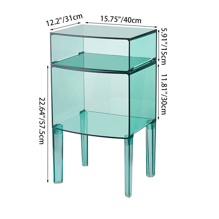 Modern Mid-Century PC Rectangular Nightstand 1/2-Tier Storage Shelves For Bedroom