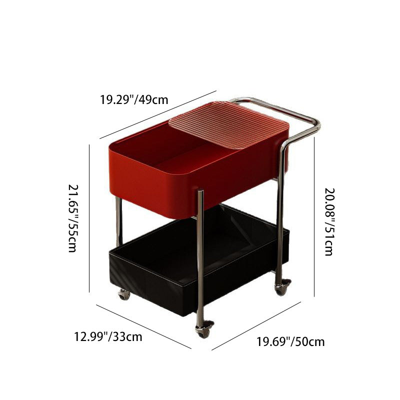 Mesa auxiliar contemporánea escandinava de vidrio rectangular con ruedas y estante de almacenamiento de 2 niveles para sala de estar 