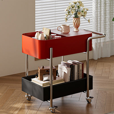 Mesa auxiliar contemporánea escandinava de vidrio rectangular con ruedas y estante de almacenamiento de 2 niveles para sala de estar 