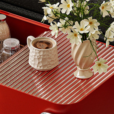 Mesa auxiliar contemporánea escandinava de vidrio rectangular con ruedas y estante de almacenamiento de 2 niveles para sala de estar 