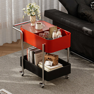 Mesa auxiliar contemporánea escandinava de vidrio rectangular con ruedas y estante de almacenamiento de 2 niveles para sala de estar 
