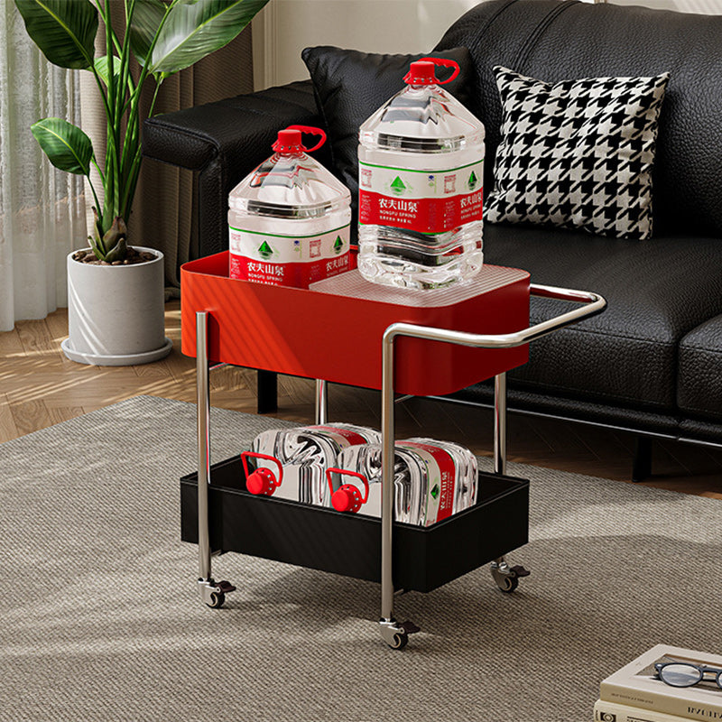 Mesa auxiliar contemporánea escandinava de vidrio rectangular con ruedas y estante de almacenamiento de 2 niveles para sala de estar 