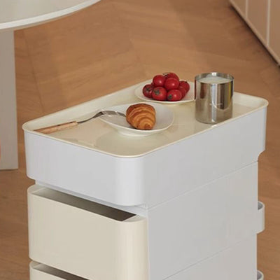 Carro rodante contemporáneo de simplicidad ABS con bandeja rectangular en la parte superior, mesa auxiliar con cajones de almacenamiento de 3 niveles para la sala de estar 