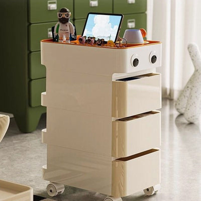 Carro rodante contemporáneo de simplicidad ABS con bandeja rectangular en la parte superior, mesa auxiliar con cajones de almacenamiento de 3 niveles para la sala de estar 
