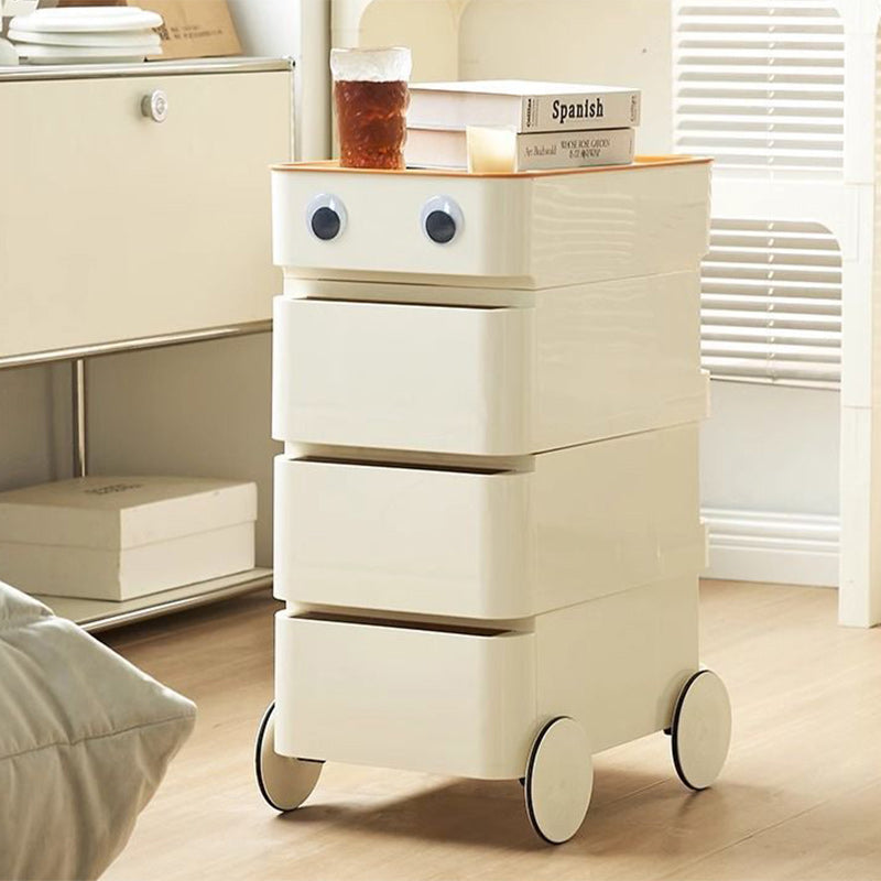 Carro rodante contemporáneo de simplicidad ABS con bandeja rectangular en la parte superior, mesa auxiliar con cajones de almacenamiento de 3 niveles para la sala de estar 