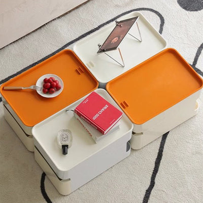 Carro rodante contemporáneo de simplicidad ABS con bandeja rectangular en la parte superior, mesa auxiliar con cajones de almacenamiento de 3 niveles para la sala de estar 