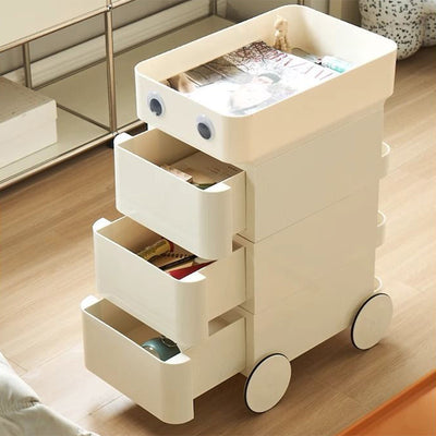 Carro rodante contemporáneo de simplicidad ABS con bandeja rectangular en la parte superior, mesa auxiliar con cajones de almacenamiento de 3 niveles para la sala de estar 