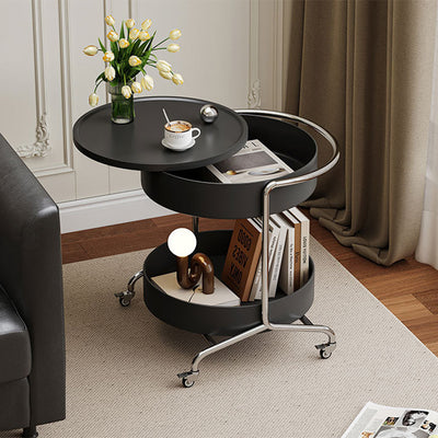 Moderner Mid-Century runder Trap Top verdickter Eisenkorb Edelstahlrahmen 2-stufiger Beistelltisch mit Rädern für Wohnzimmer 