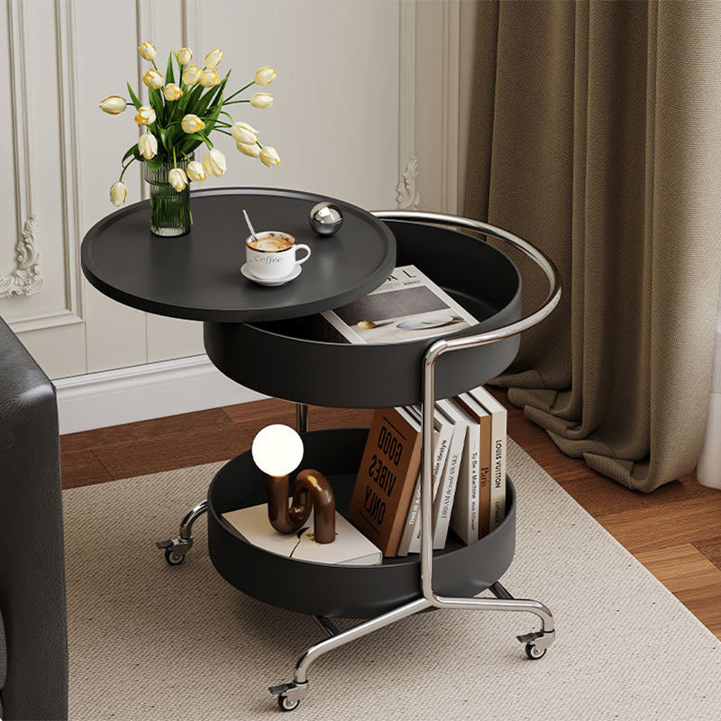 Moderner Mid-Century runder Trap Top verdickter Eisenkorb Edelstahlrahmen 2-stufiger Beistelltisch mit Rädern für Wohnzimmer 