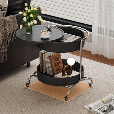 Moderner Mid-Century runder Trap Top verdickter Eisenkorb Edelstahlrahmen 2-stufiger Beistelltisch mit Rädern für Wohnzimmer 