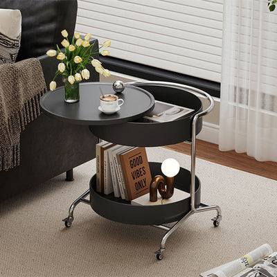 Moderner Mid-Century runder Trap Top verdickter Eisenkorb Edelstahlrahmen 2-stufiger Beistelltisch mit Rädern für Wohnzimmer 