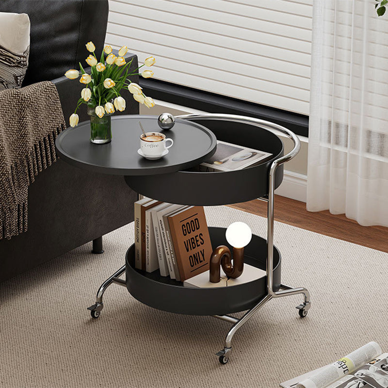 Moderner Mid-Century runder Trap Top verdickter Eisenkorb Edelstahlrahmen 2-stufiger Beistelltisch mit Rädern für Wohnzimmer 