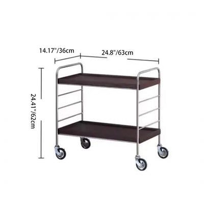 Mesa auxiliar de acero inoxidable con parte superior rectangular de trampa de madera maciza de estilo moderno transicional con estantes de almacenamiento giratorios de 2 niveles para sala de estar 