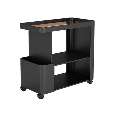Carrito rodante de 3 niveles con bandeja rectangular de vidrio de simplicidad contemporánea y mesa auxiliar de hierro para sala de estar 