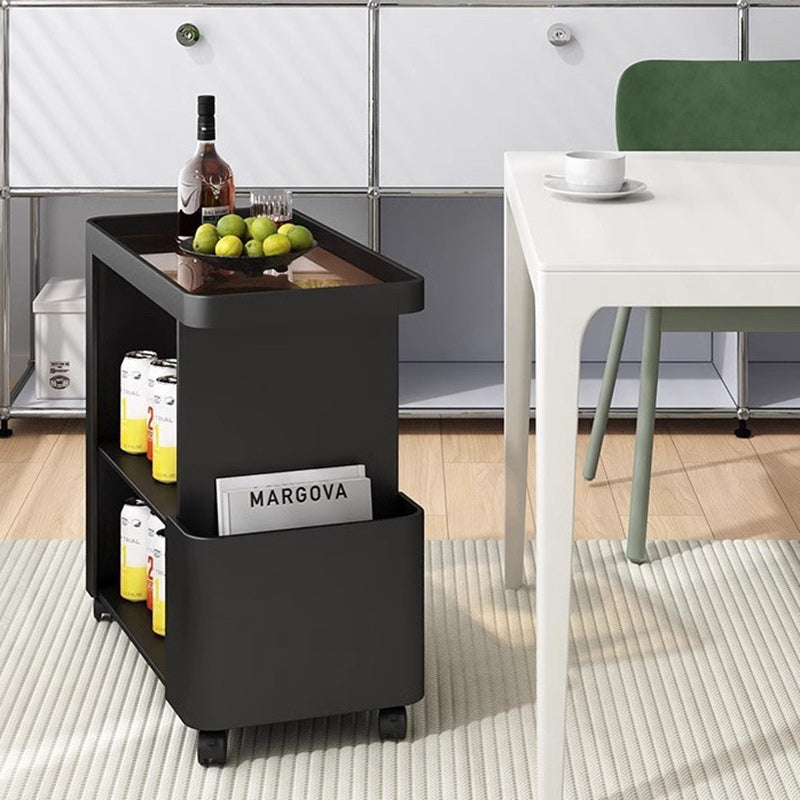 Carrito rodante de 3 niveles con bandeja rectangular de vidrio de simplicidad contemporánea y mesa auxiliar de hierro para sala de estar 