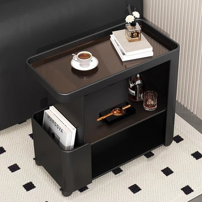 Carrito rodante de 3 niveles con bandeja rectangular de vidrio de simplicidad contemporánea y mesa auxiliar de hierro para sala de estar 
