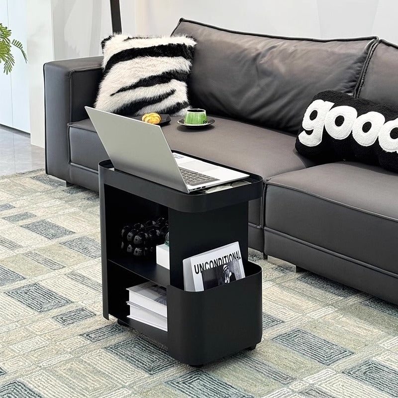 Carrito rodante de 3 niveles con bandeja rectangular de vidrio de simplicidad contemporánea y mesa auxiliar de hierro para sala de estar 