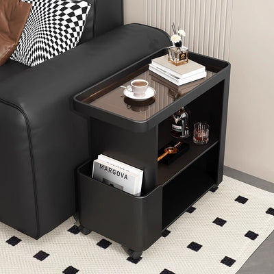 Carrito rodante de 3 niveles con bandeja rectangular de vidrio de simplicidad contemporánea y mesa auxiliar de hierro para sala de estar 