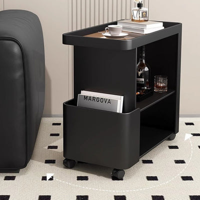 Carrito rodante de 3 niveles con bandeja rectangular de vidrio de simplicidad contemporánea y mesa auxiliar de hierro para sala de estar 
