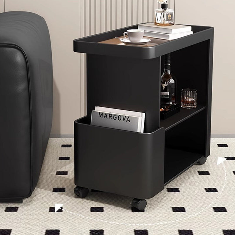 Carrito rodante de 3 niveles con bandeja rectangular de vidrio de simplicidad contemporánea y mesa auxiliar de hierro para sala de estar 