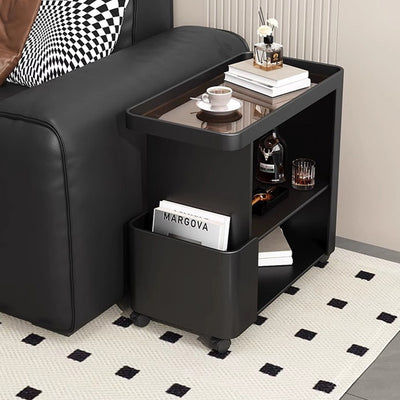 Carrito rodante de 3 niveles con bandeja rectangular de vidrio de simplicidad contemporánea y mesa auxiliar de hierro para sala de estar 