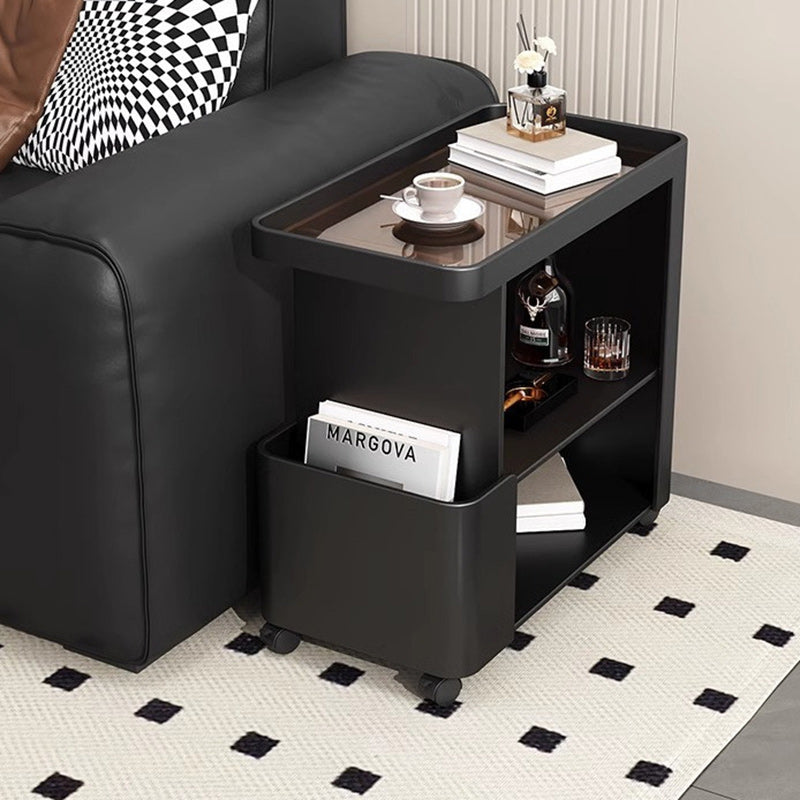 Carrito rodante de 3 niveles con bandeja rectangular de vidrio de simplicidad contemporánea y mesa auxiliar de hierro para sala de estar 