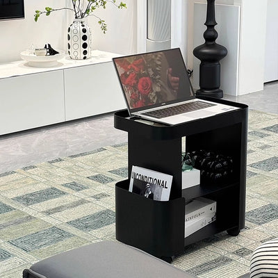 Carrito rodante de 3 niveles con bandeja rectangular de vidrio de simplicidad contemporánea y mesa auxiliar de hierro para sala de estar 
