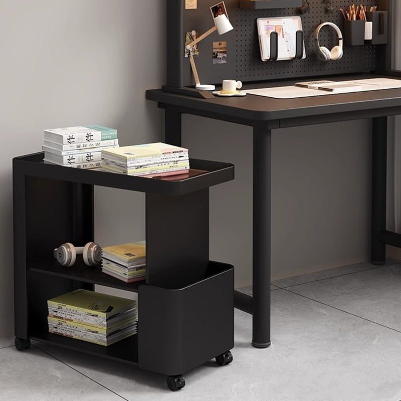 Carrito rodante de 3 niveles con bandeja rectangular de vidrio de simplicidad contemporánea y mesa auxiliar de hierro para sala de estar 