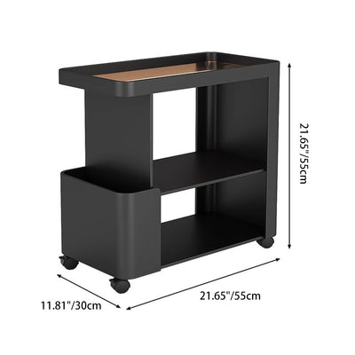 Carrito rodante de 3 niveles con bandeja rectangular de vidrio de simplicidad contemporánea y mesa auxiliar de hierro para sala de estar 
