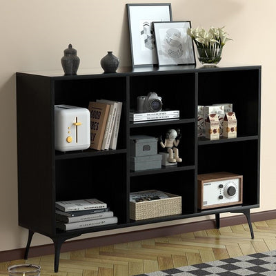 Buffet de rangement contemporain nordique rectangulaire en bois massif multi-fonctionnel avec étagère de présentation 5/7-casiers pour salon 