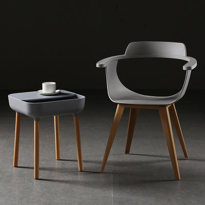 Contemporary Scandinavian Square Plastic Top With Rounded Corners Solid Wood Side Table 1-Storage For Living Room