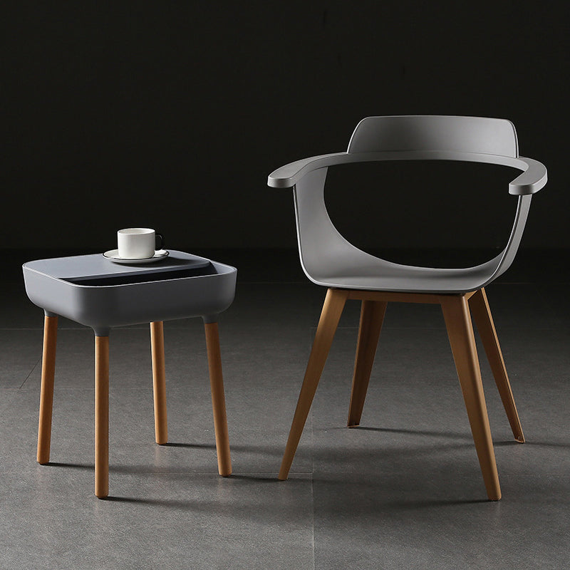 Contemporary Scandinavian Square Plastic Top With Rounded Corners Solid Wood Side Table 1-Storage For Living Room