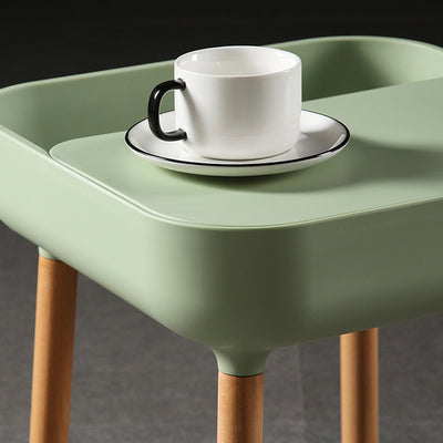Contemporary Scandinavian Square Plastic Top With Rounded Corners Solid Wood Side Table 1-Storage For Living Room