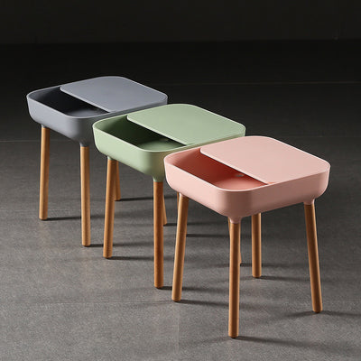 Contemporary Scandinavian Square Plastic Top With Rounded Corners Solid Wood Side Table 1-Storage For Living Room