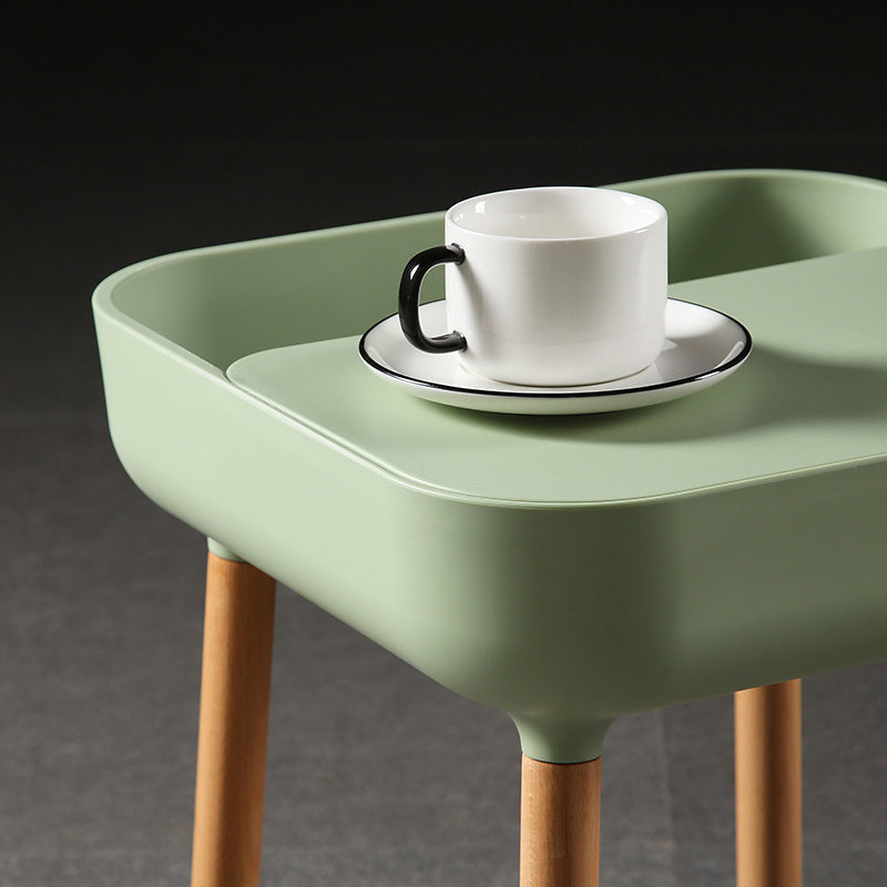 Contemporary Scandinavian Square Plastic Top With Rounded Corners Solid Wood Side Table 1-Storage For Living Room