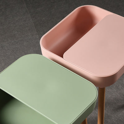 Contemporary Scandinavian Square Plastic Top With Rounded Corners Solid Wood Side Table 1-Storage For Living Room