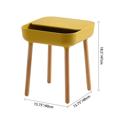 Contemporary Scandinavian Square Plastic Top With Rounded Corners Solid Wood Side Table 1-Storage For Living Room