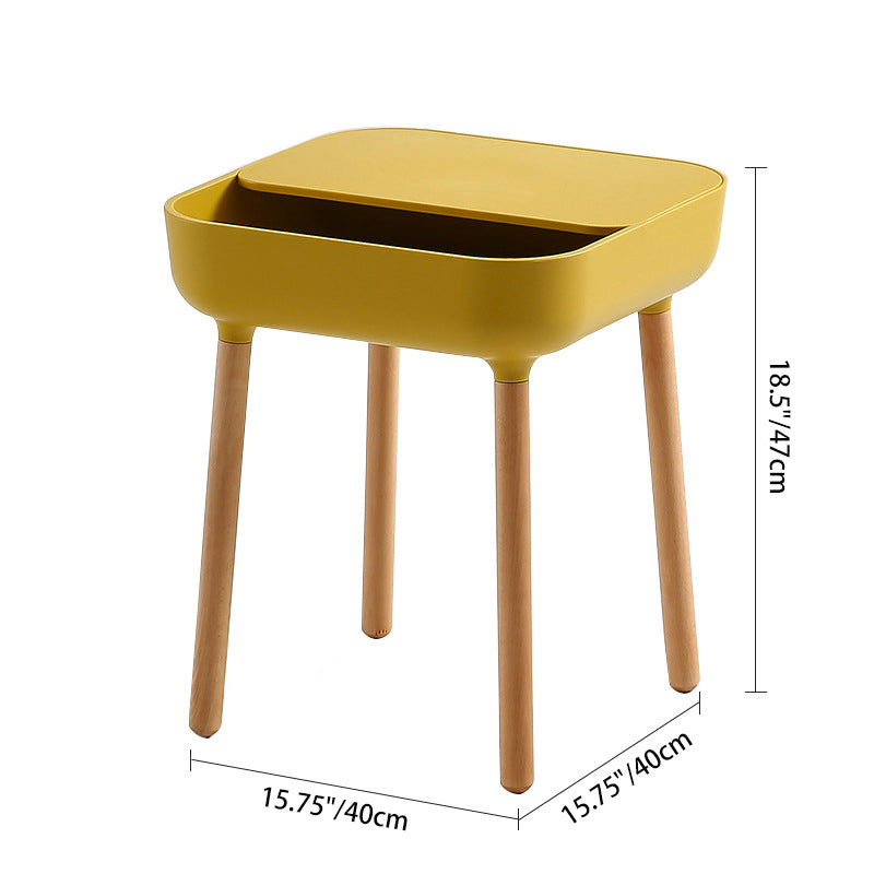 Contemporary Scandinavian Square Plastic Top With Rounded Corners Solid Wood Side Table 1-Storage For Living Room