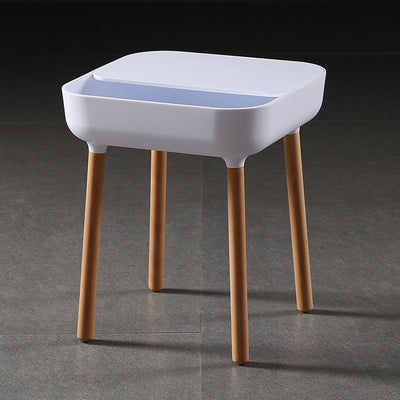 Contemporary Scandinavian Square Plastic Top With Rounded Corners Solid Wood Side Table 1-Storage For Living Room