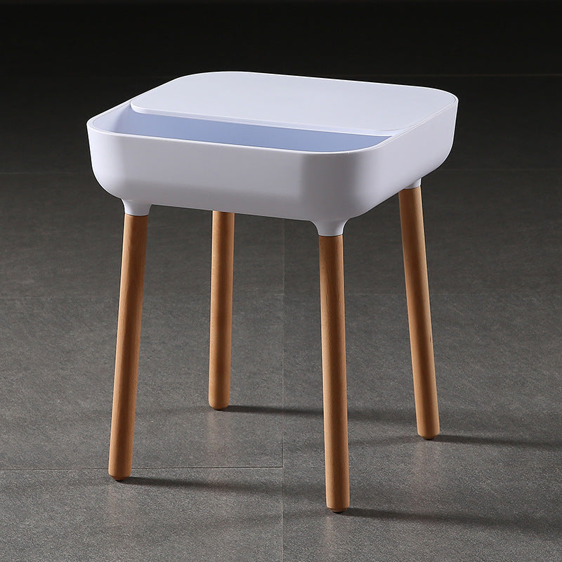 Contemporary Scandinavian Square Plastic Top With Rounded Corners Solid Wood Side Table 1-Storage For Living Room