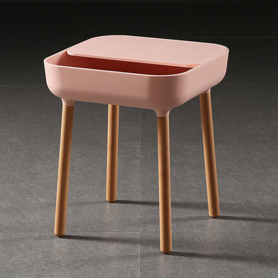 Contemporary Scandinavian Square Plastic Top With Rounded Corners Solid Wood Side Table 1-Storage For Living Room
